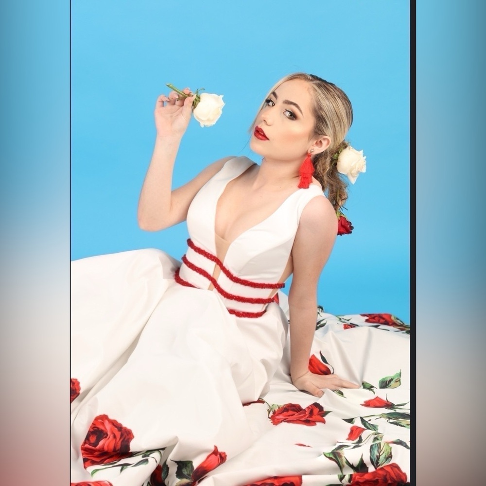 Tarik Ediz White and Red Plunge Sundress Prom